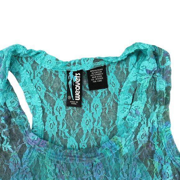 Weavers Blue Teal Lace Sheer Racerback Tank Top Size Small Mermaid Floral - Picture 5 of 6